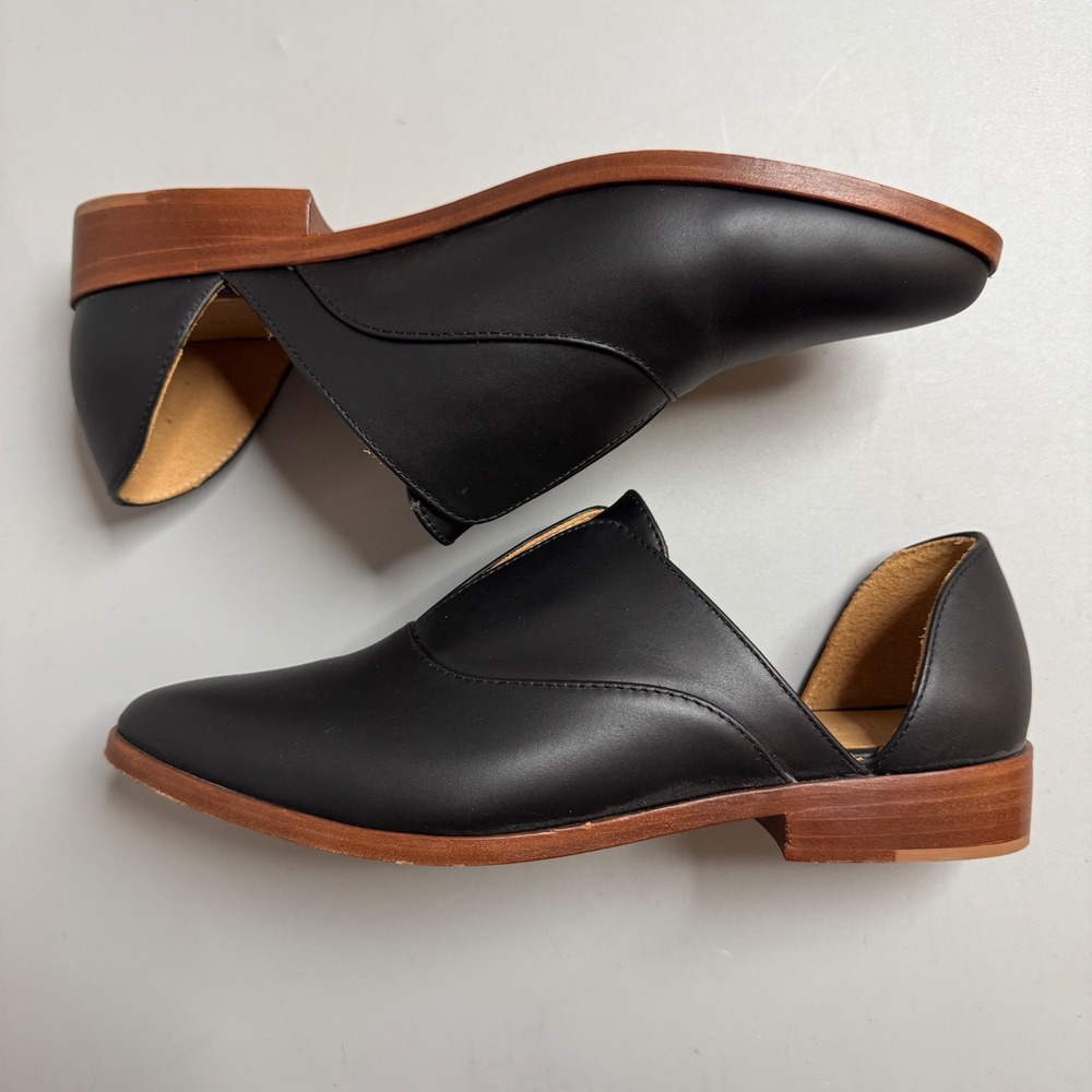Nisolo Emma dOrsay Oxford Flat Black Leather Pointed Toe Shoes Womens 10 - Picture 7 of 8